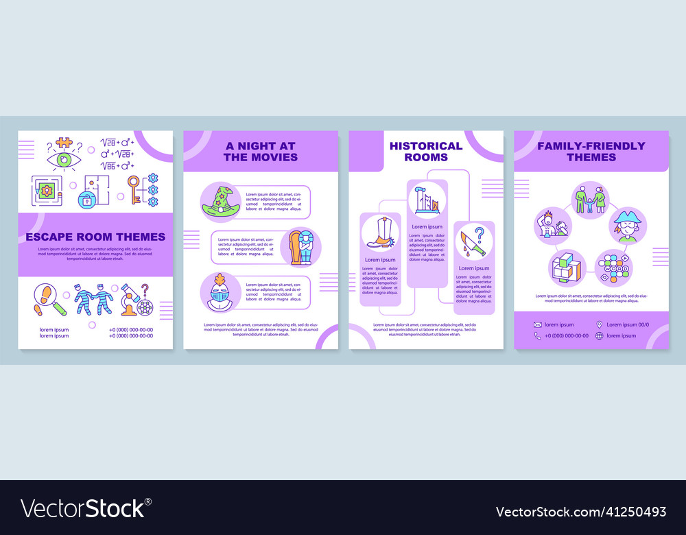 Escape room themes purple brochure template Vector Image