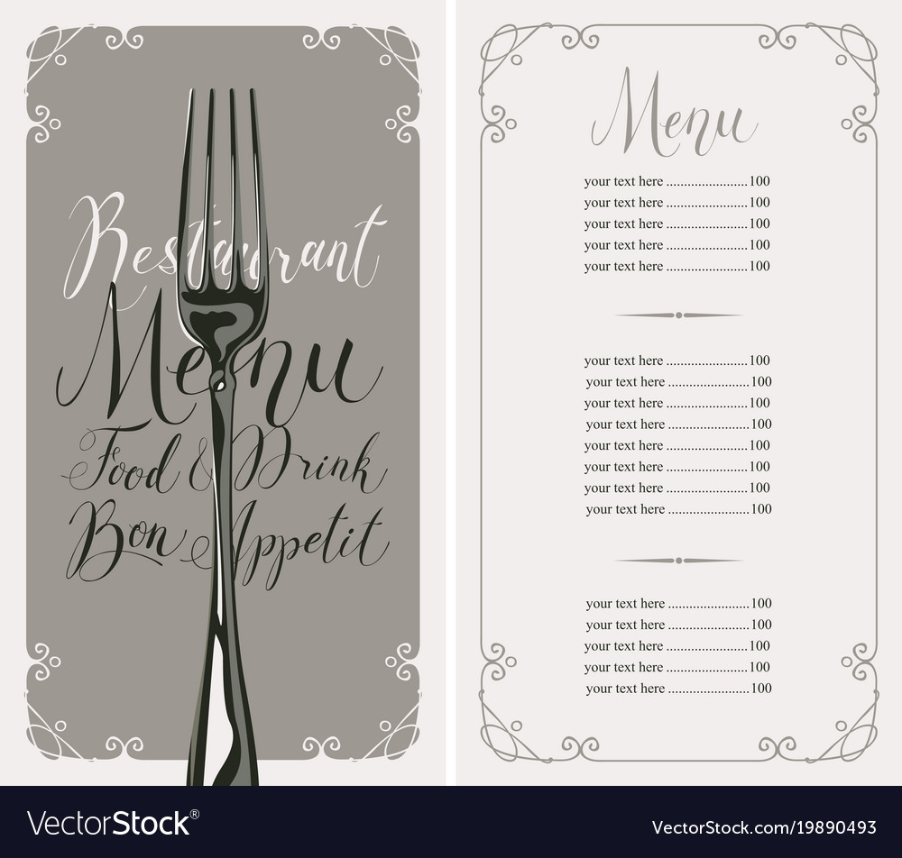 Restaurant menu with price list and realistic fork