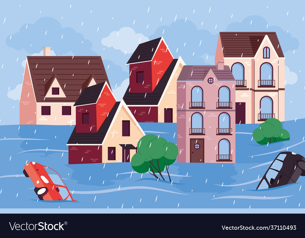 Street flood scene Royalty Free Vector Image - VectorStock