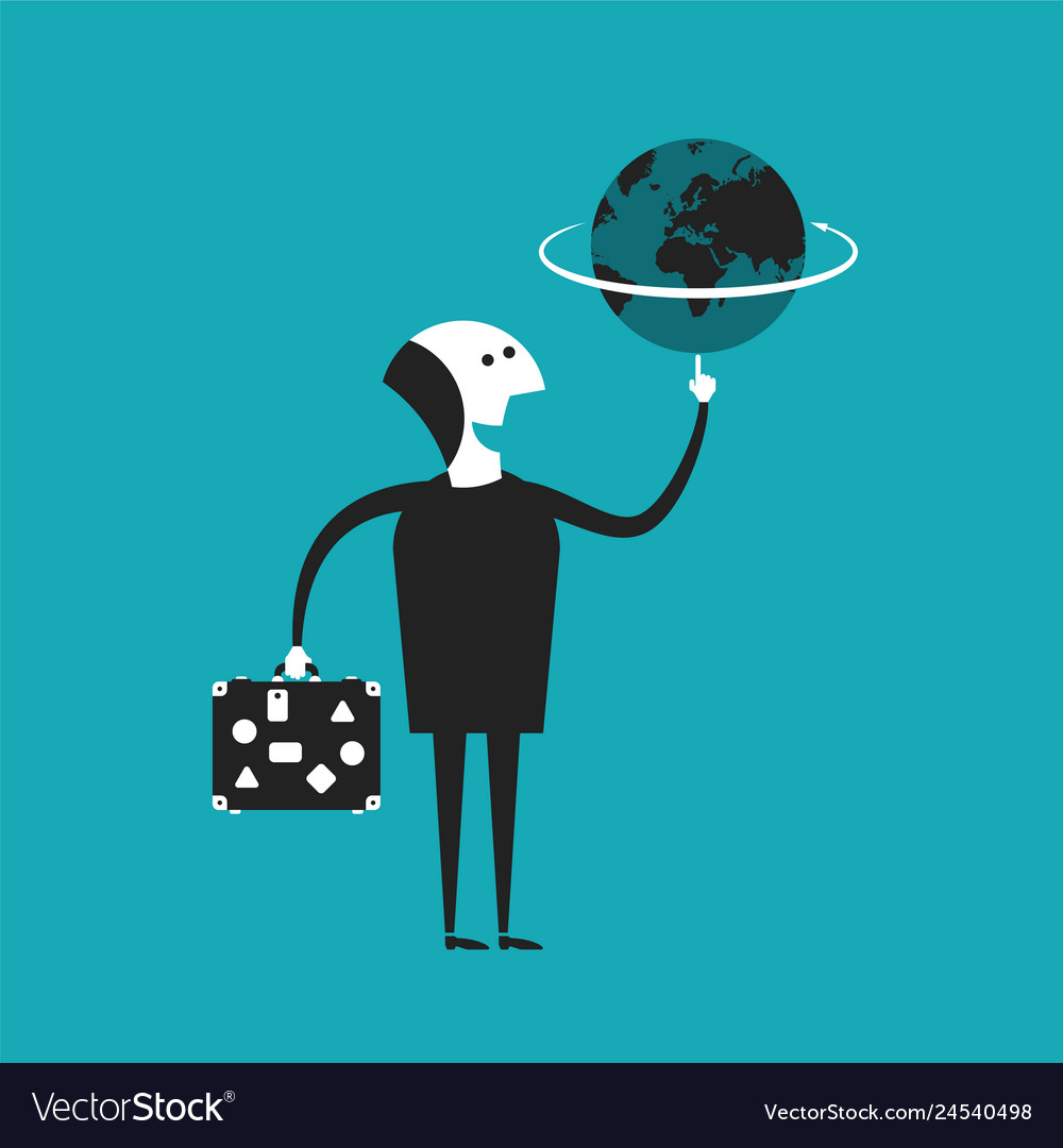 Businessman or traveler holding globe in hand Vector Image