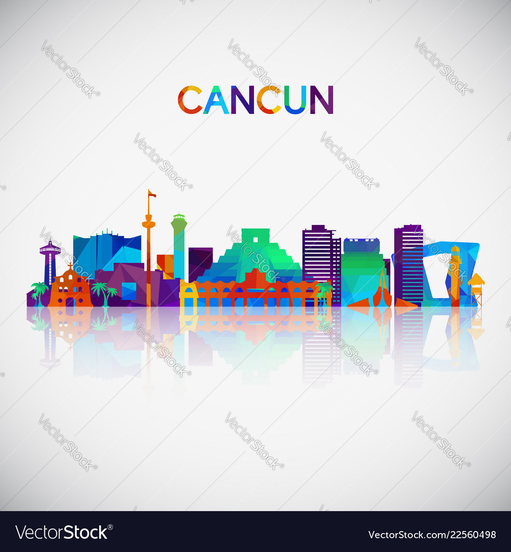 Cancun skyline silhouette in colorful geometric