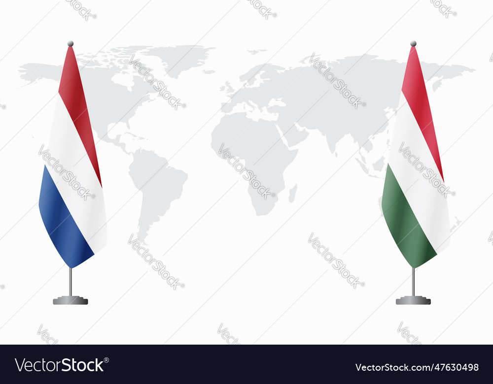 Netherlands and hungary flags for official meeting