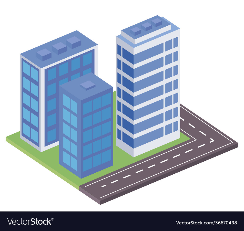 Three buildings scene Royalty Free Vector Image