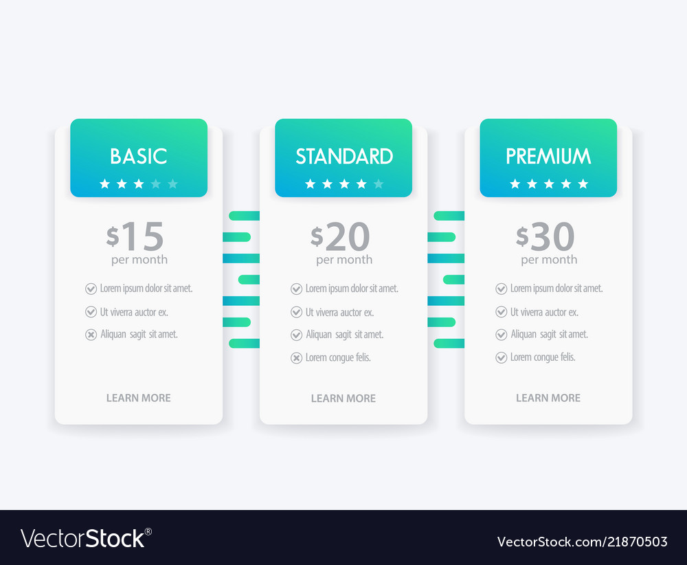 Banner for tariffs pricing table and boxes Vector Image