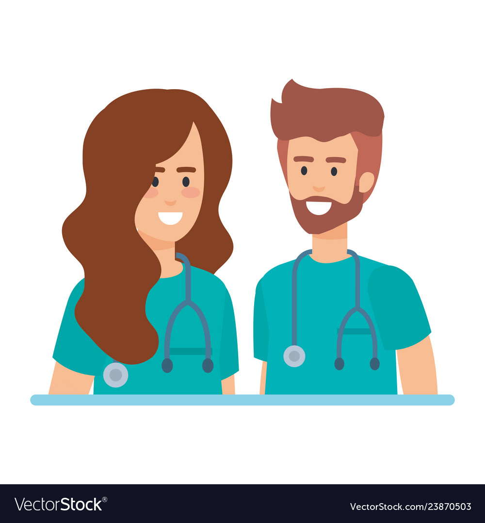 Doctors couple with stethoscopes characters Vector Image Doctors couple with stethoscopes characters Vector Image