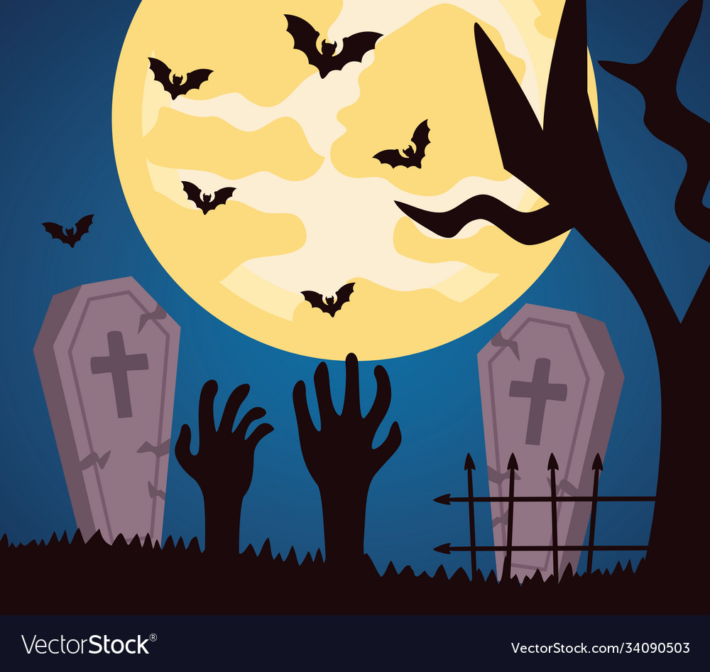 Happy halloween celebration with deaths hands Vector Image