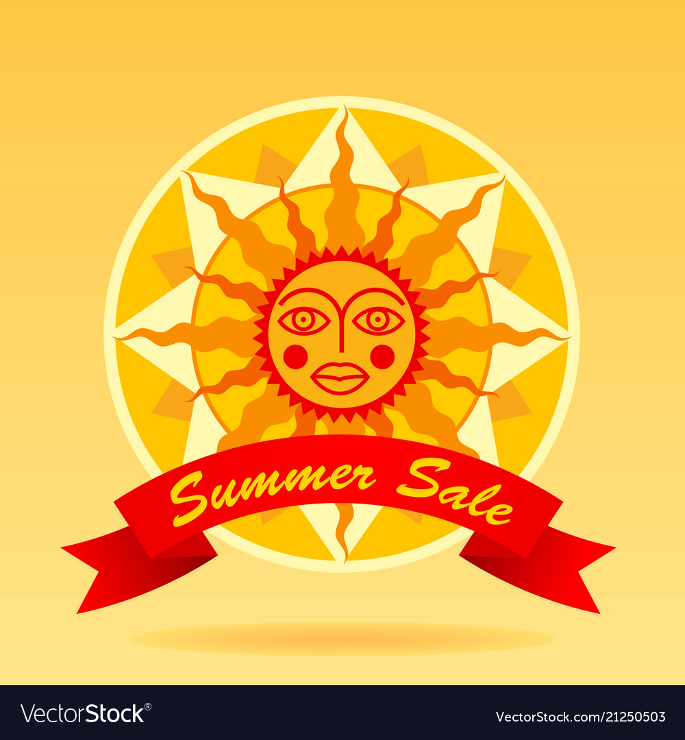 summer sale sign with cartoon decorative sun and vector image