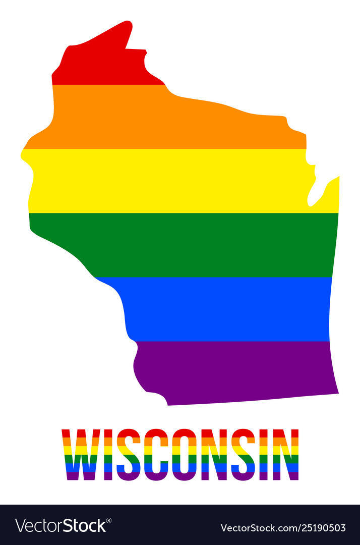 Wisconsin state map in lgbt rainbow flag Vector Image