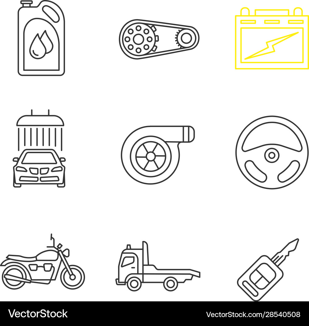 Auto workshop linear icons set Royalty Free Vector Image