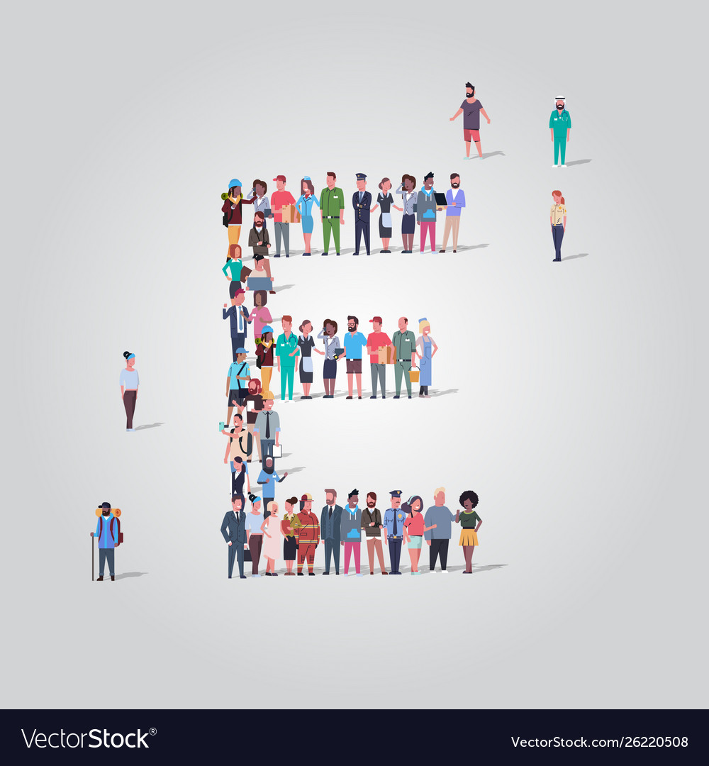 Big people crowd gathering in shape letter e Vector Image