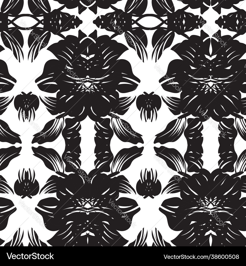 Black and white symmetric floral seamless pattern Vector Image