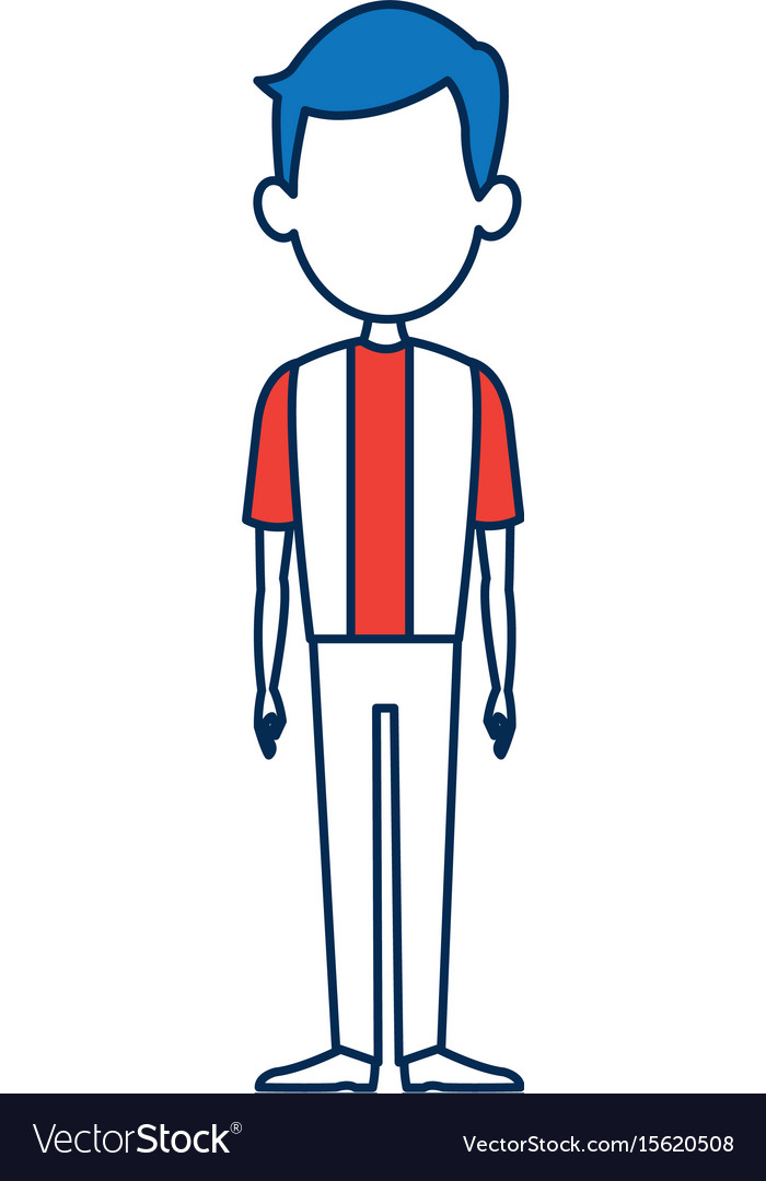 Man Character Standing Bluehair And Orange Clothes