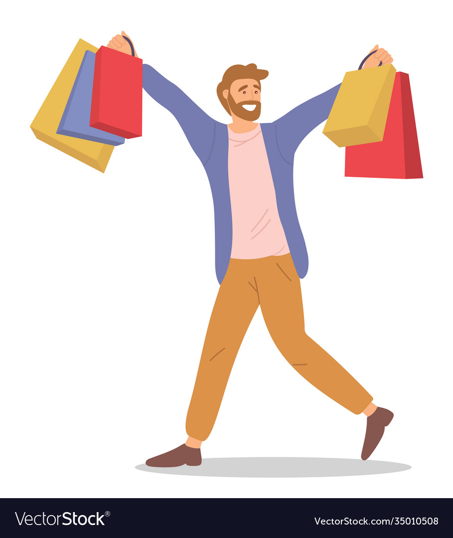 Man is standing with shopping bags young fashion Vector Image