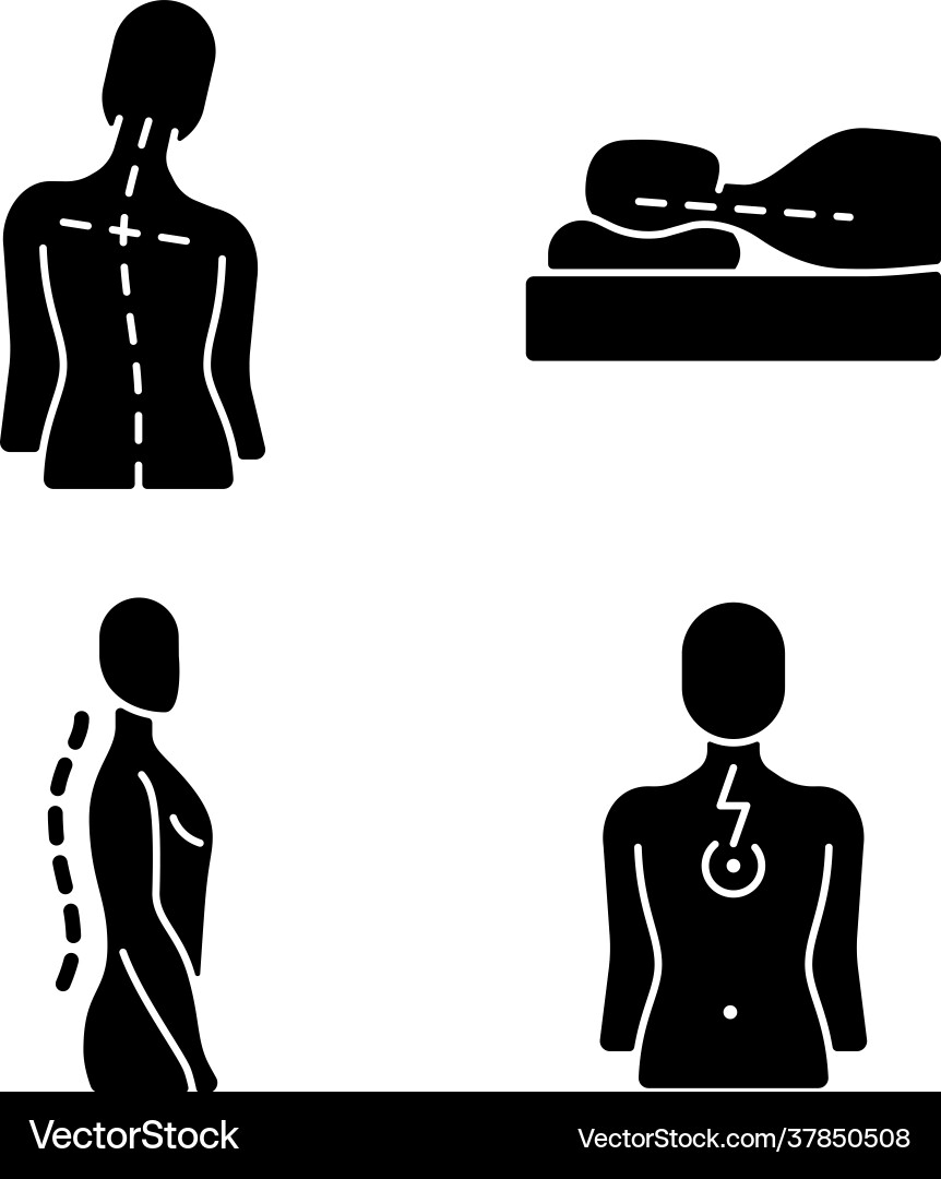 Postural dysfunction black glyph icons set Vector Image