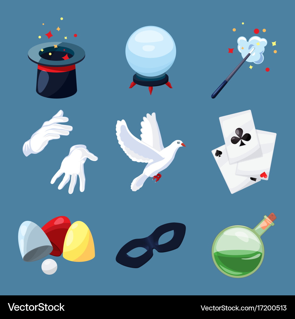 Magician icons set surprise Royalty Free Vector Image