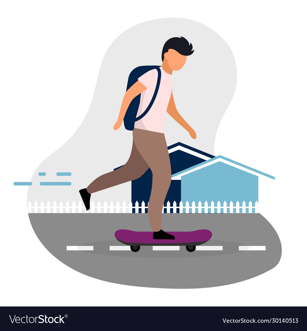 Schoolboy skateboarding flat back to school Vector Image