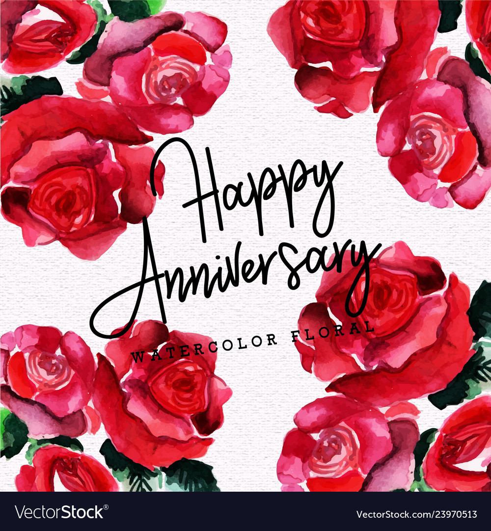 Watercolor Floral Happy Anniversary Background Vector Image