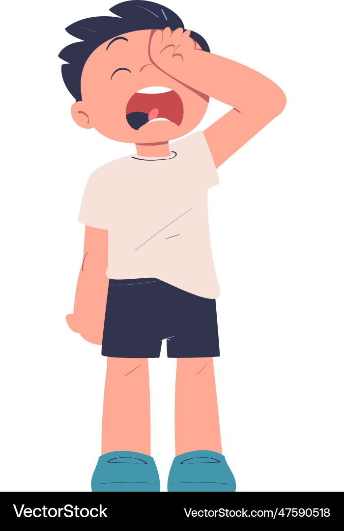 Little boy standing and crying being Royalty Free Vector