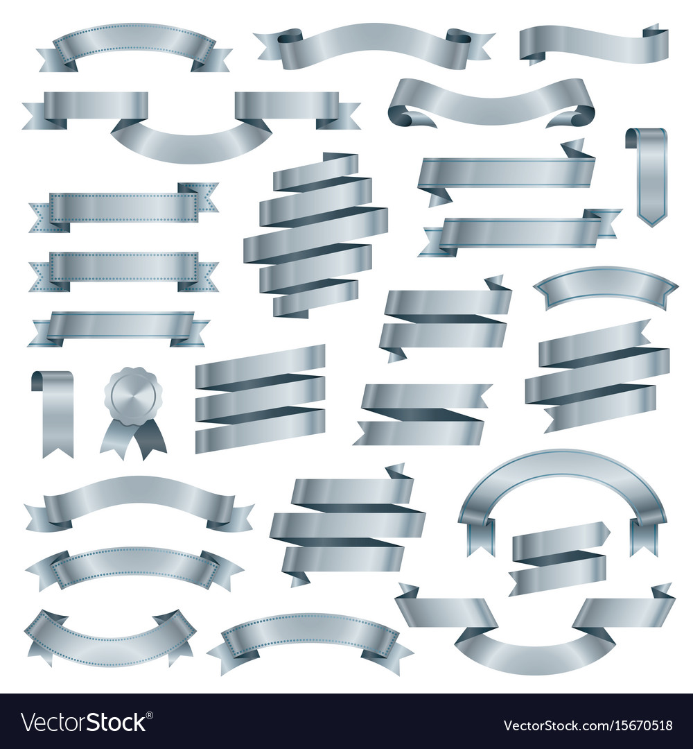 Silver ribbon banners retro collection Royalty Free Vector