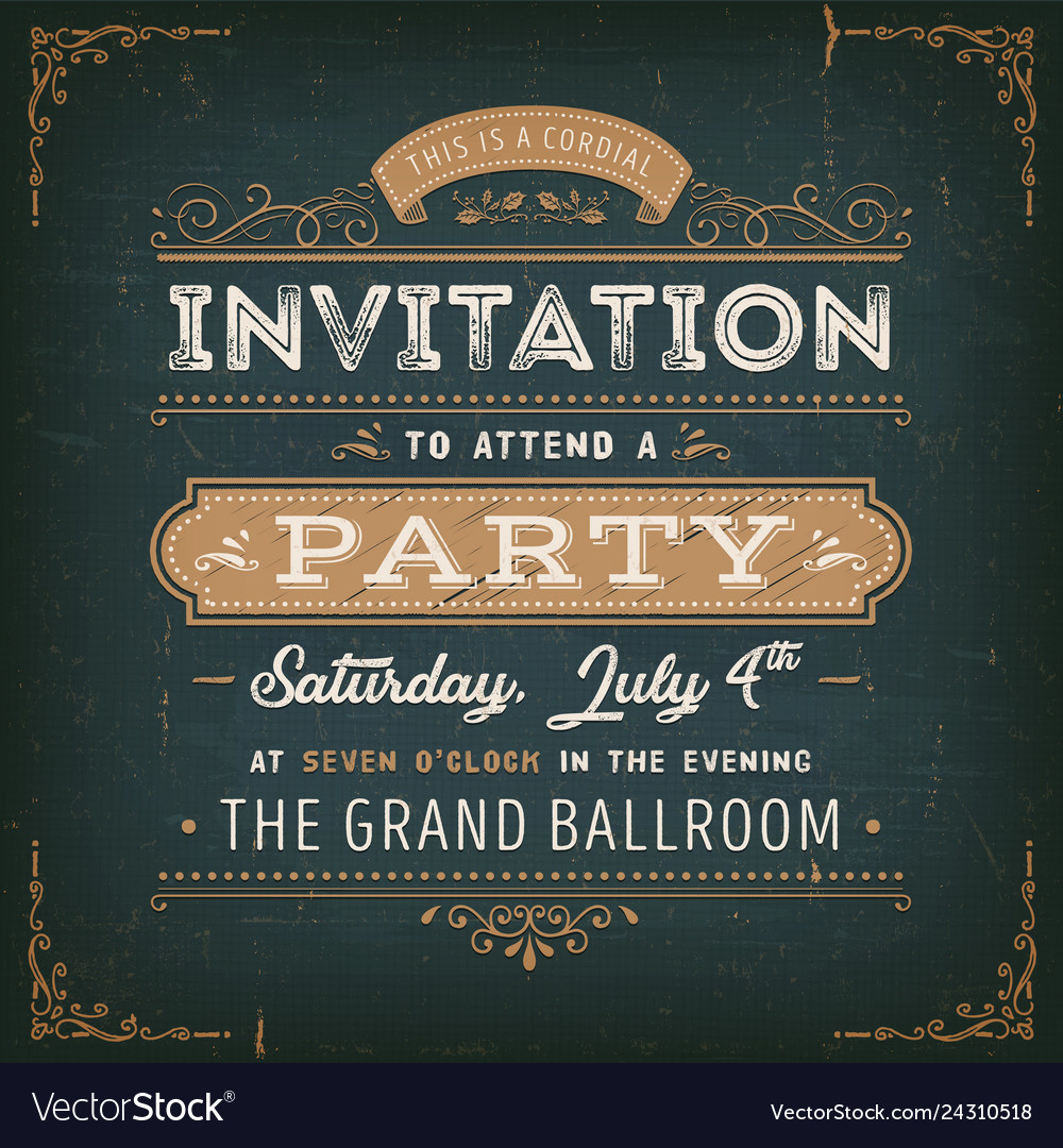 Vintage party invitation card on chalkboard