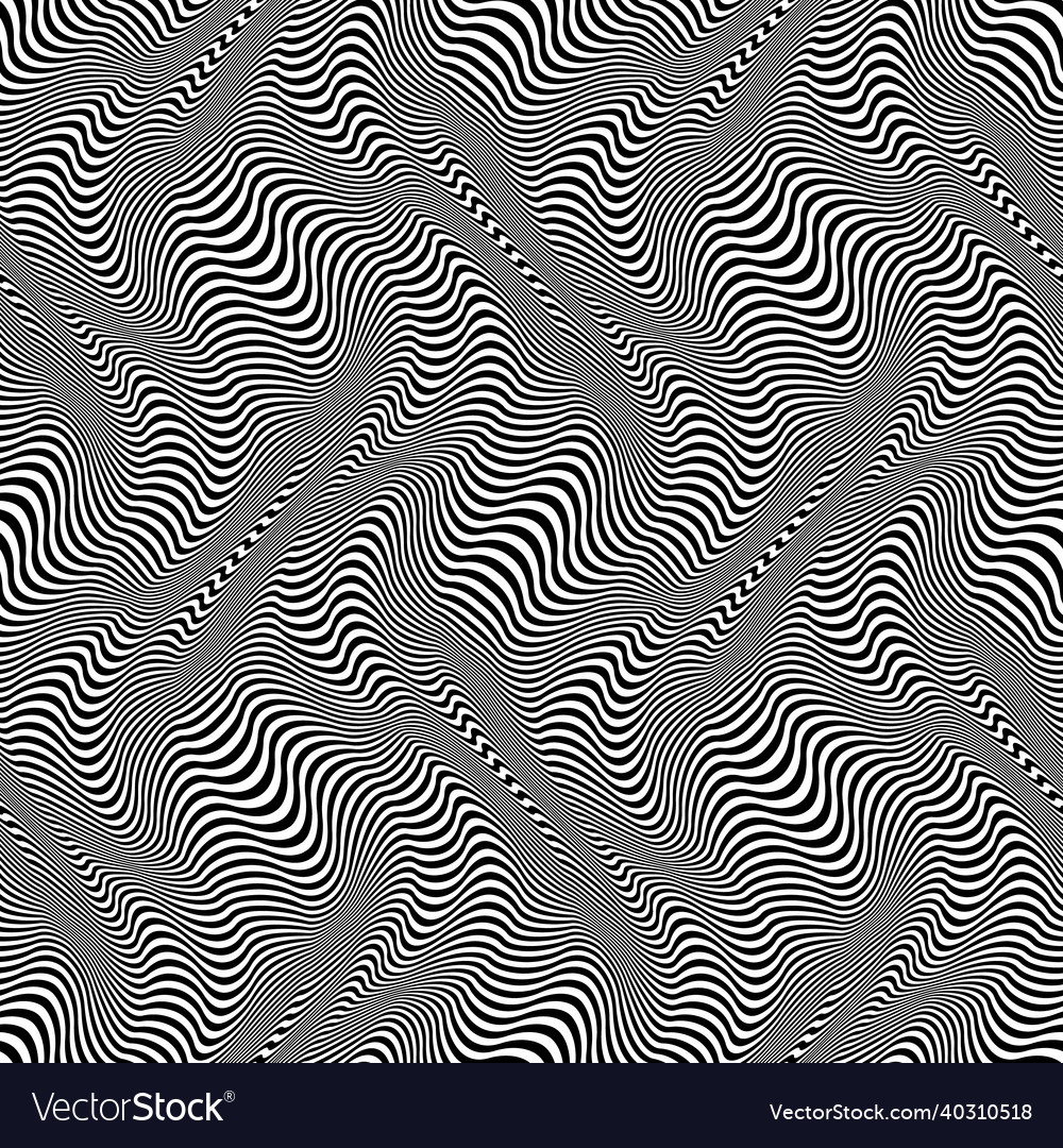 Warped seamless pattern of black white wavy lines