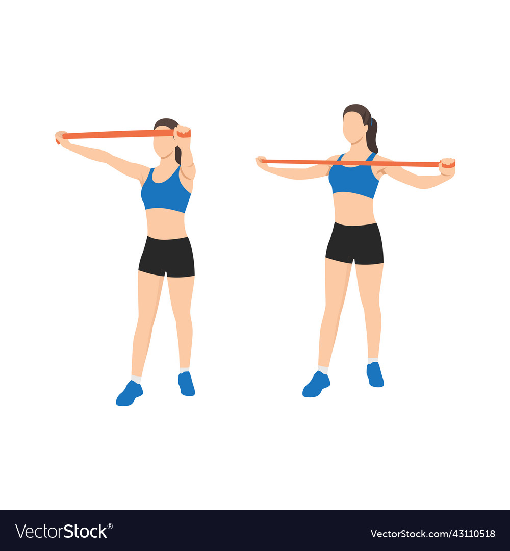 Woman doing upper back reverse fly with band Vector Image