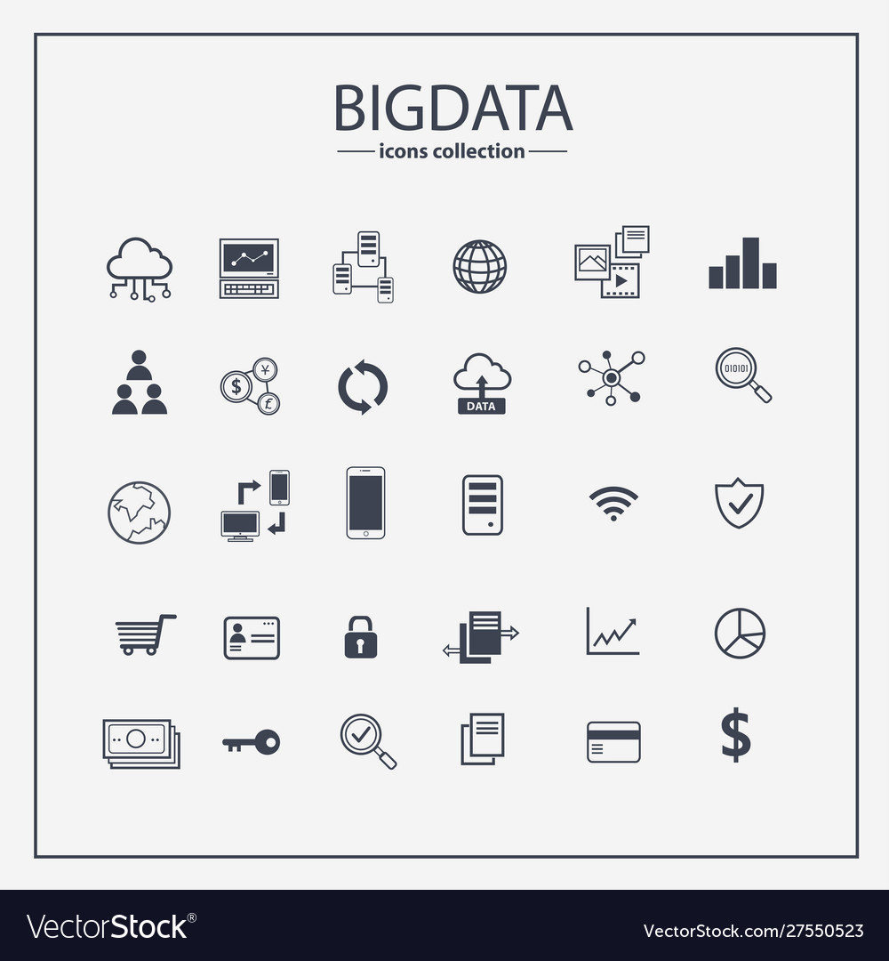 Big data icon set analytic mining Royalty Free Vector Image