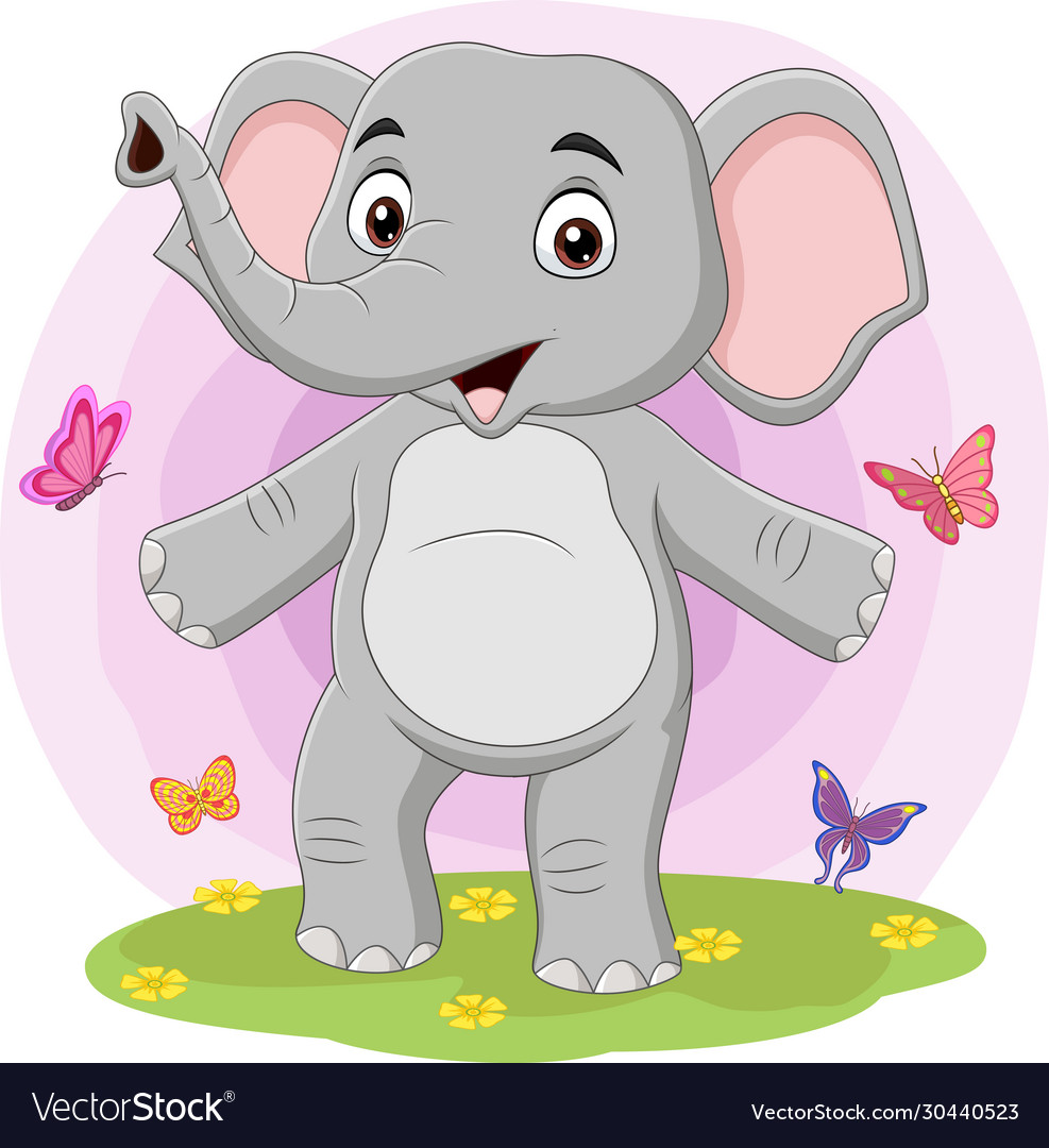 Cartoon happy elephant with butterflies in gra Vector Image