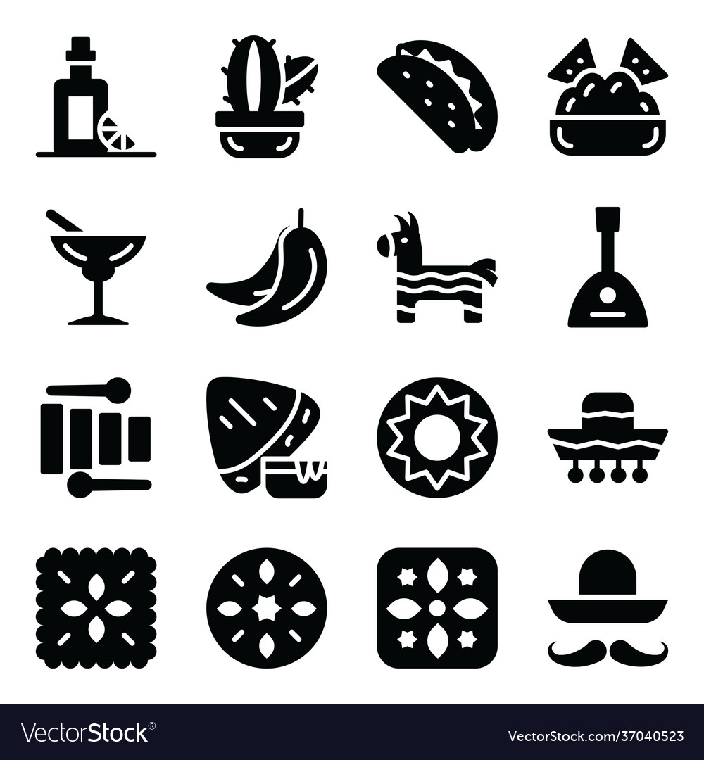 Mexican traditions icons in modern filled style Vector Image