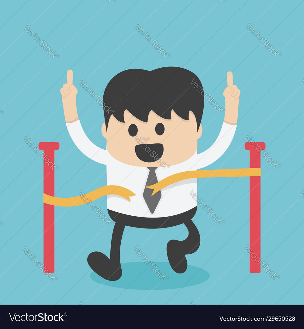 Concept cartoon businessman on finishing line Vector Image