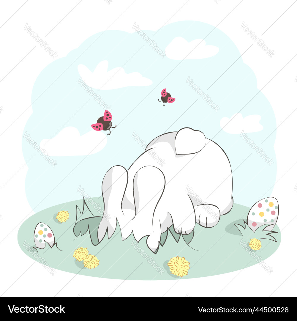 Cute bunny hiding easter eggs Royalty Free Vector Image