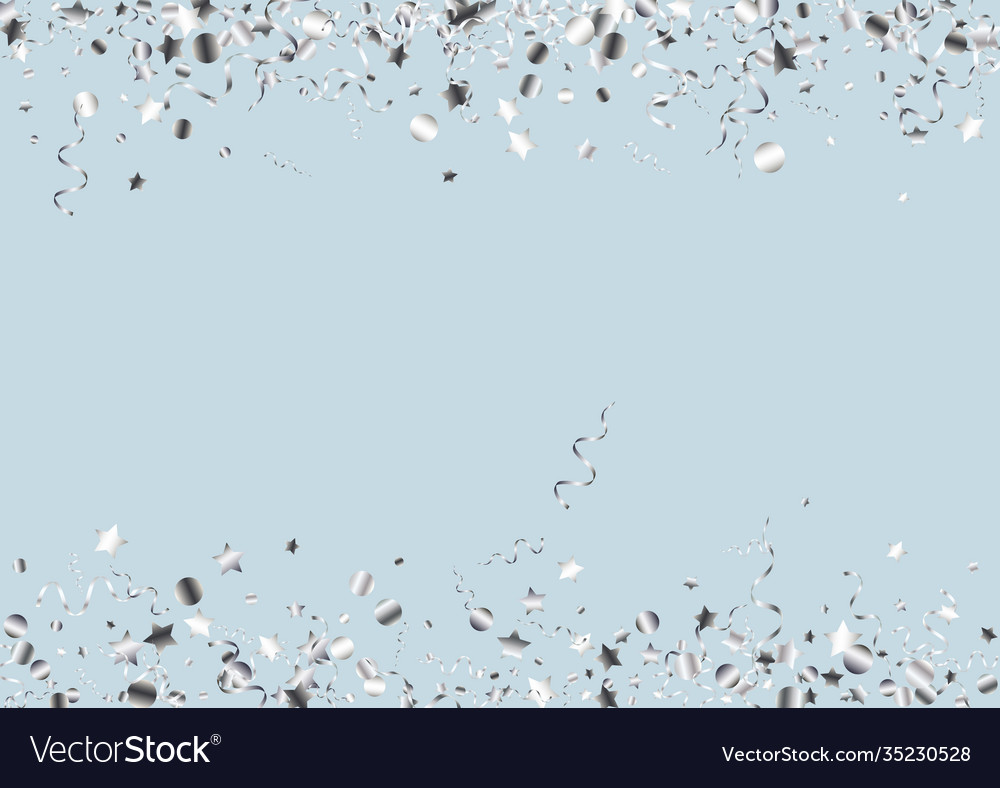 Silver confetti falling blue background Royalty Free Vector
