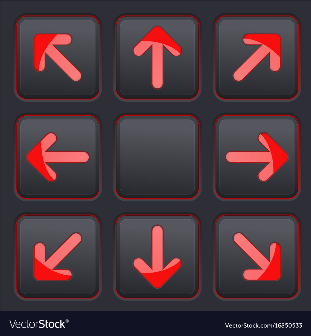 Arrows Key Set Red Icons On Black Buttons Vector Image 4569