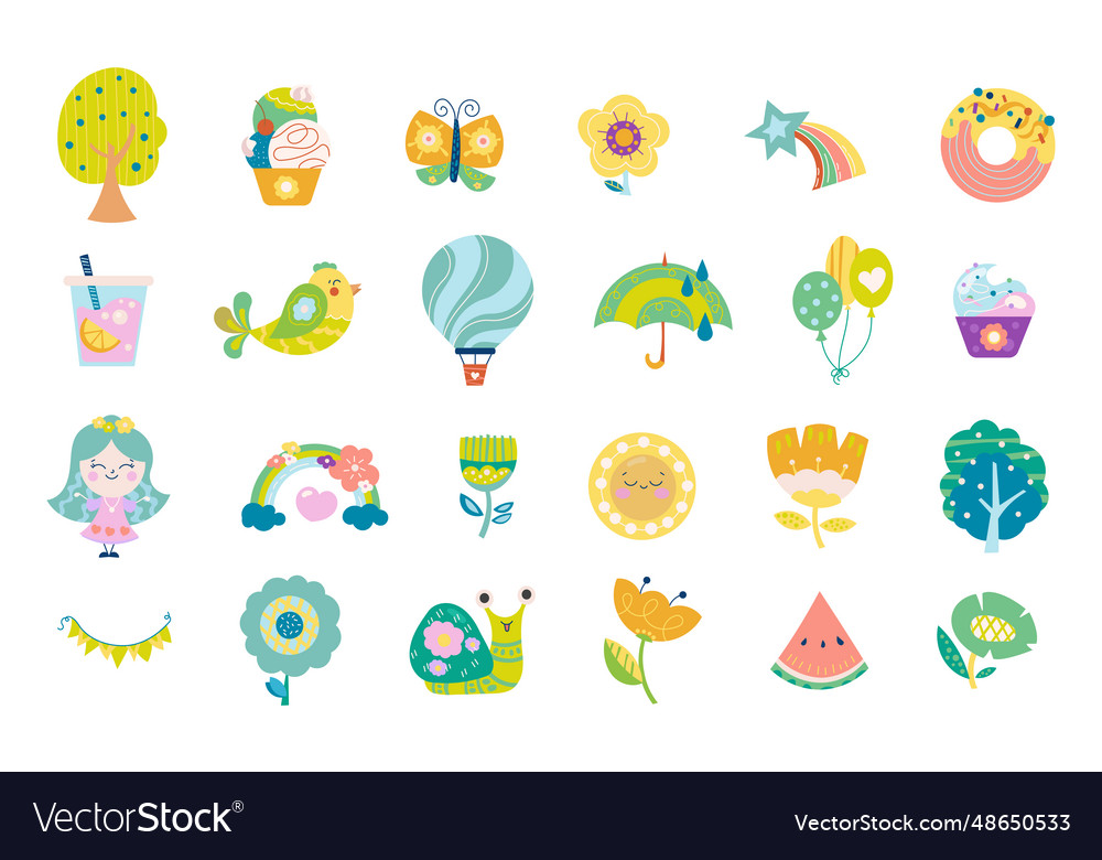 Cute rainbow flower and butterfly Royalty Free Vector Image