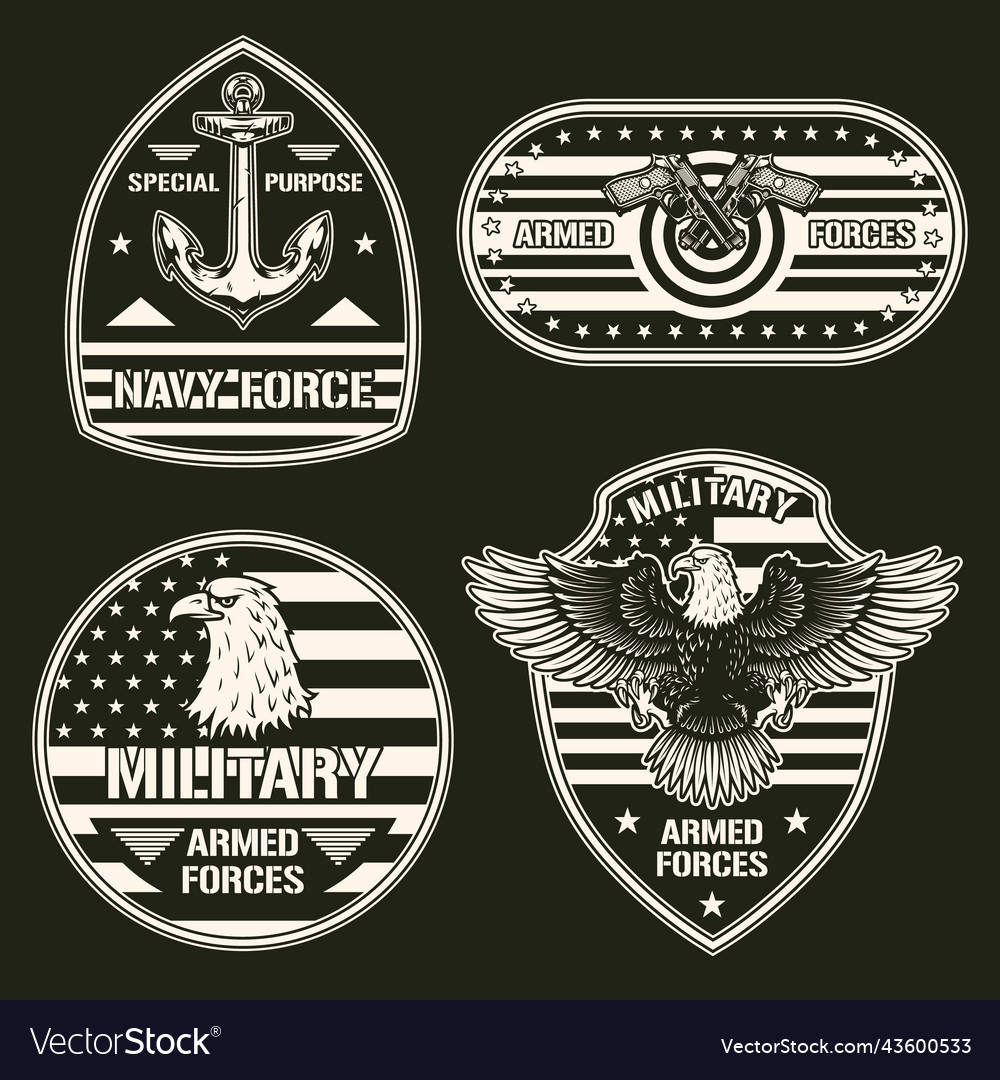 Military us set monochrome sticker Royalty Free Vector Image