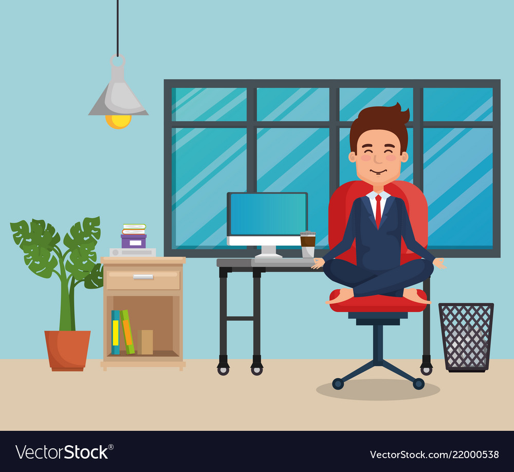 Businessman Practicing Yoga In Office Chair Vector Image