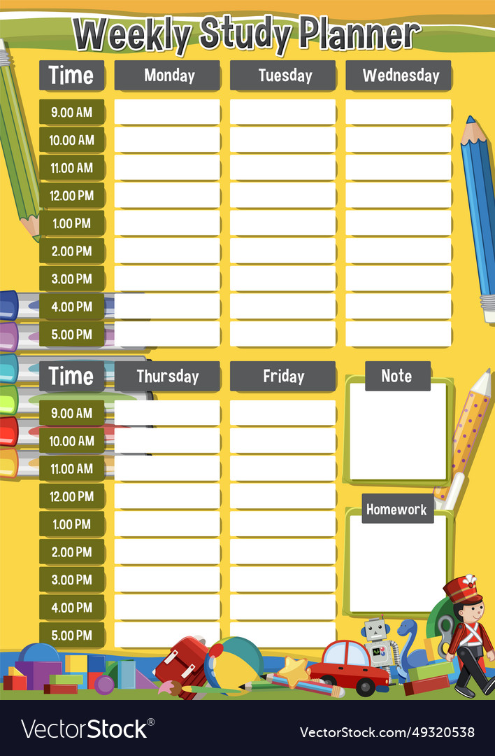 Children toys and learning tools schedule Vector Image