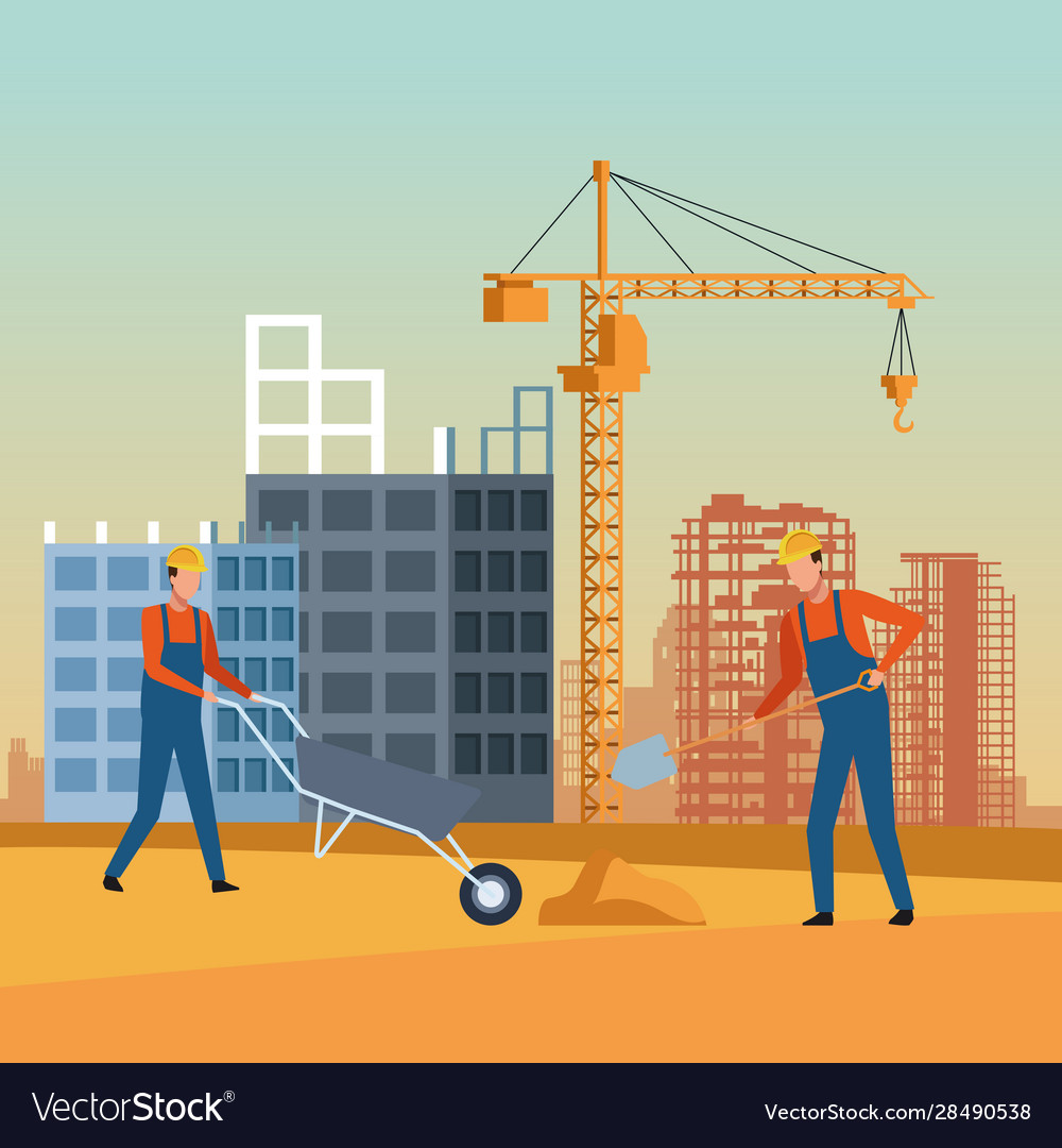 Construction workers working on under Royalty Free Vector