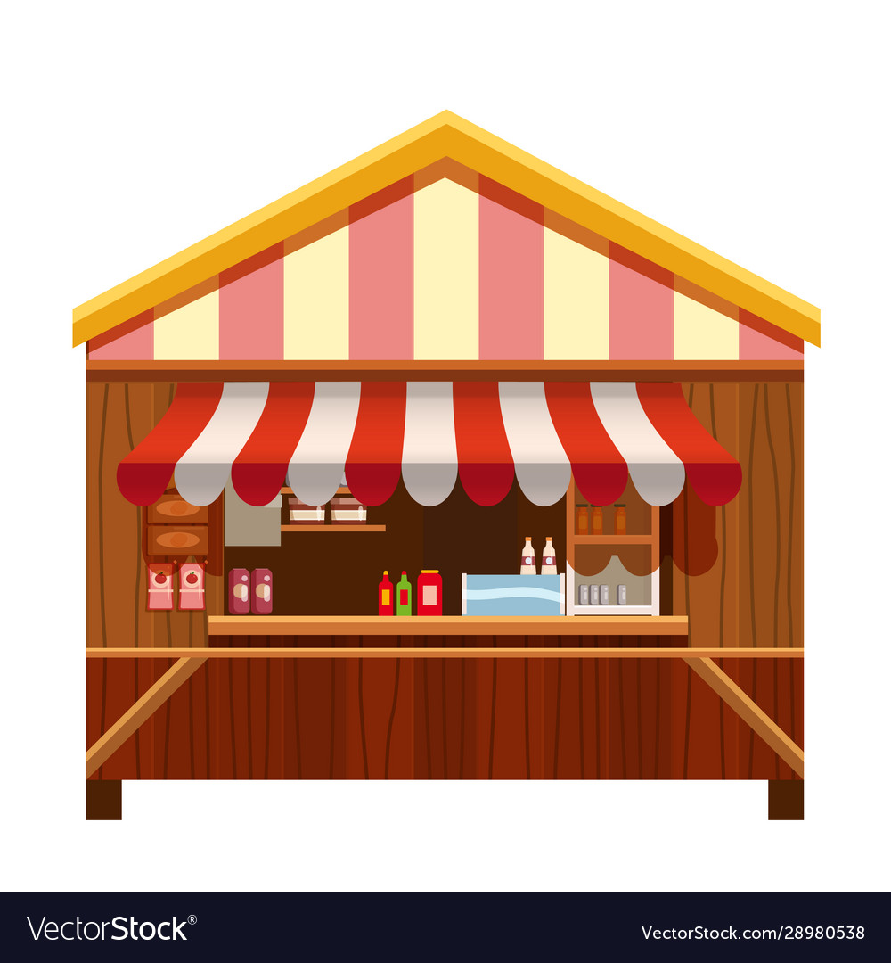 Market wooden store stand stall and various kiosk Vector Image