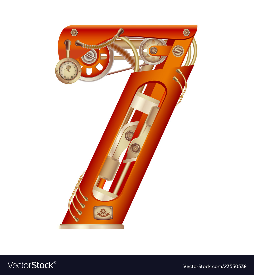 Numeral 7 mechanic alphabet steampunk font Vector Image