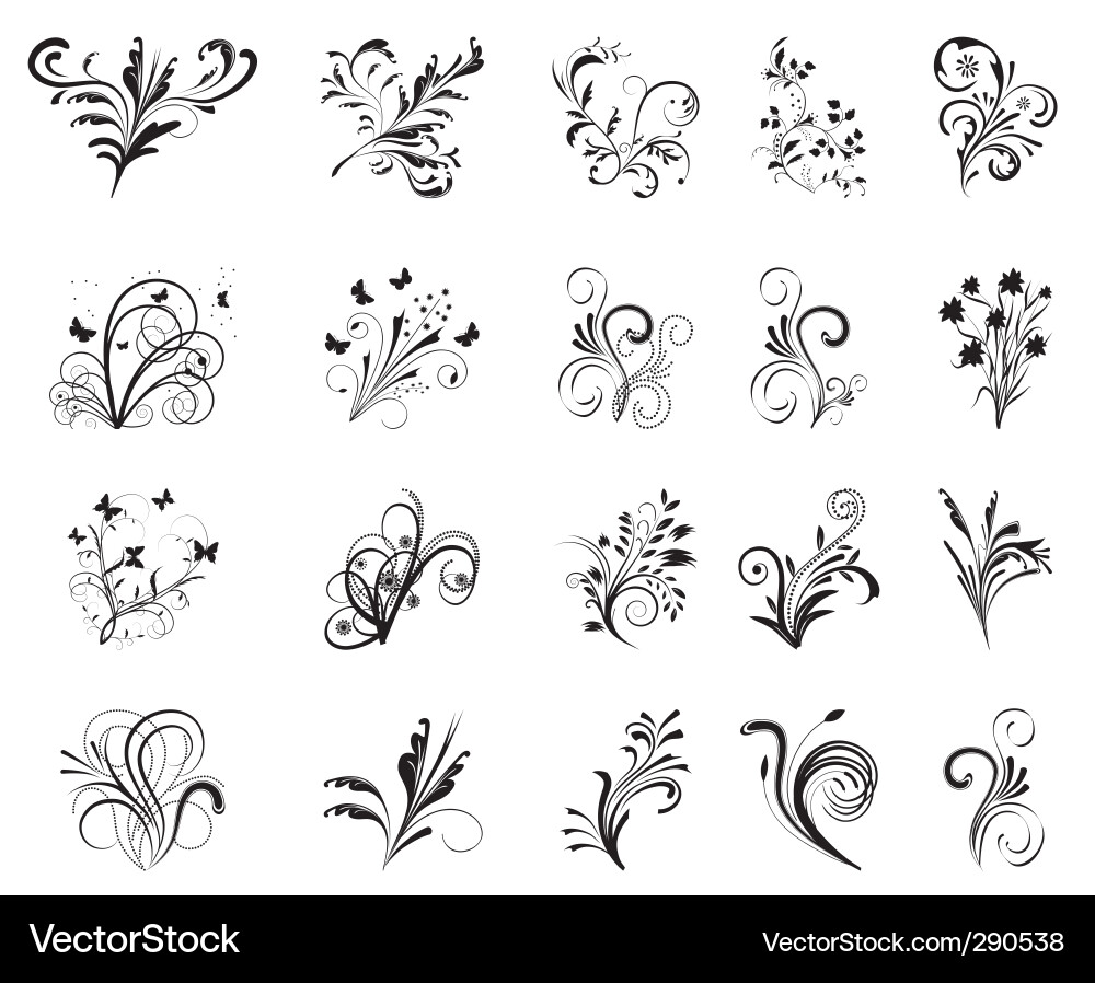 Set floral design elements Royalty Free Vector Image