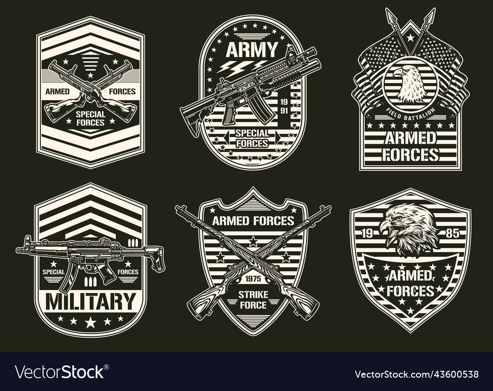 Weapons chevrons set logotype monochrome Vector Image