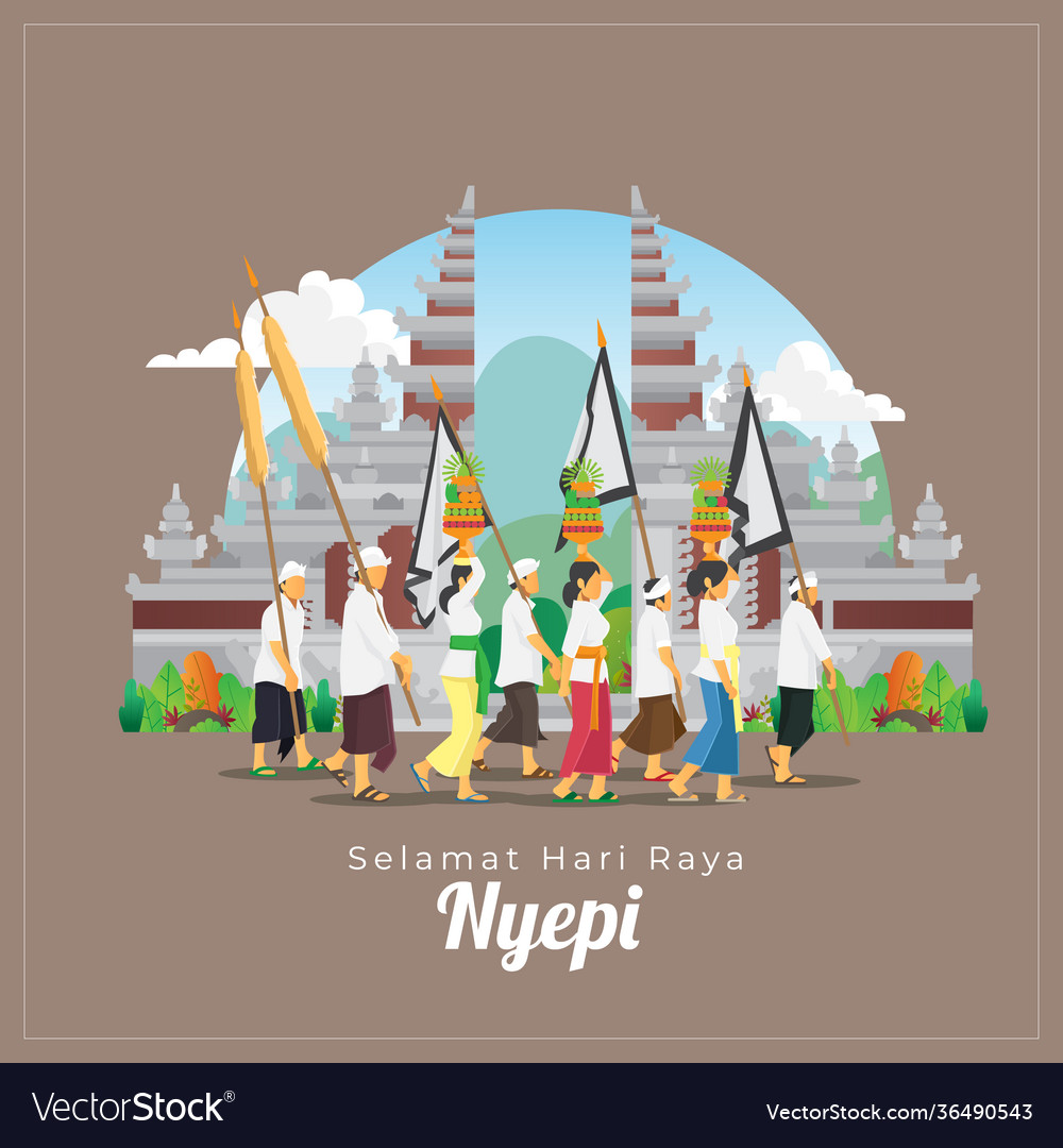 Balinese nyepi greetings card with people Vector Image