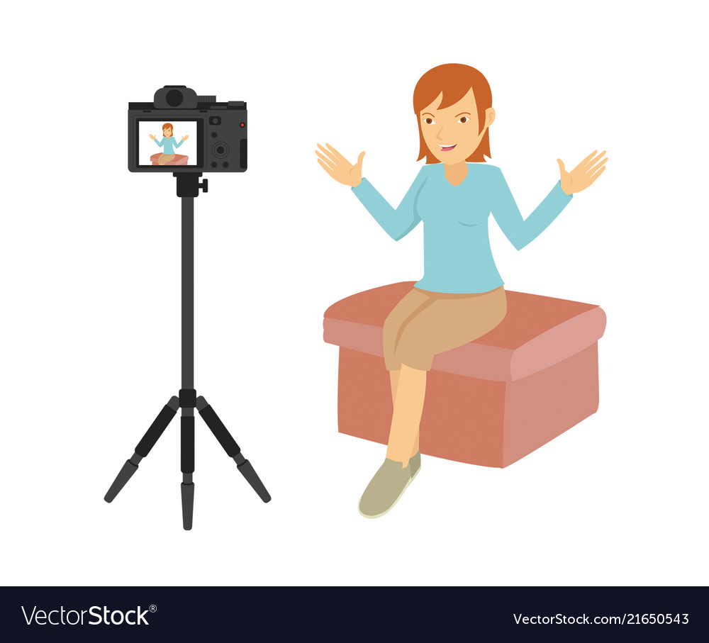 Beautiful vlogger action in front of camera Vector Image