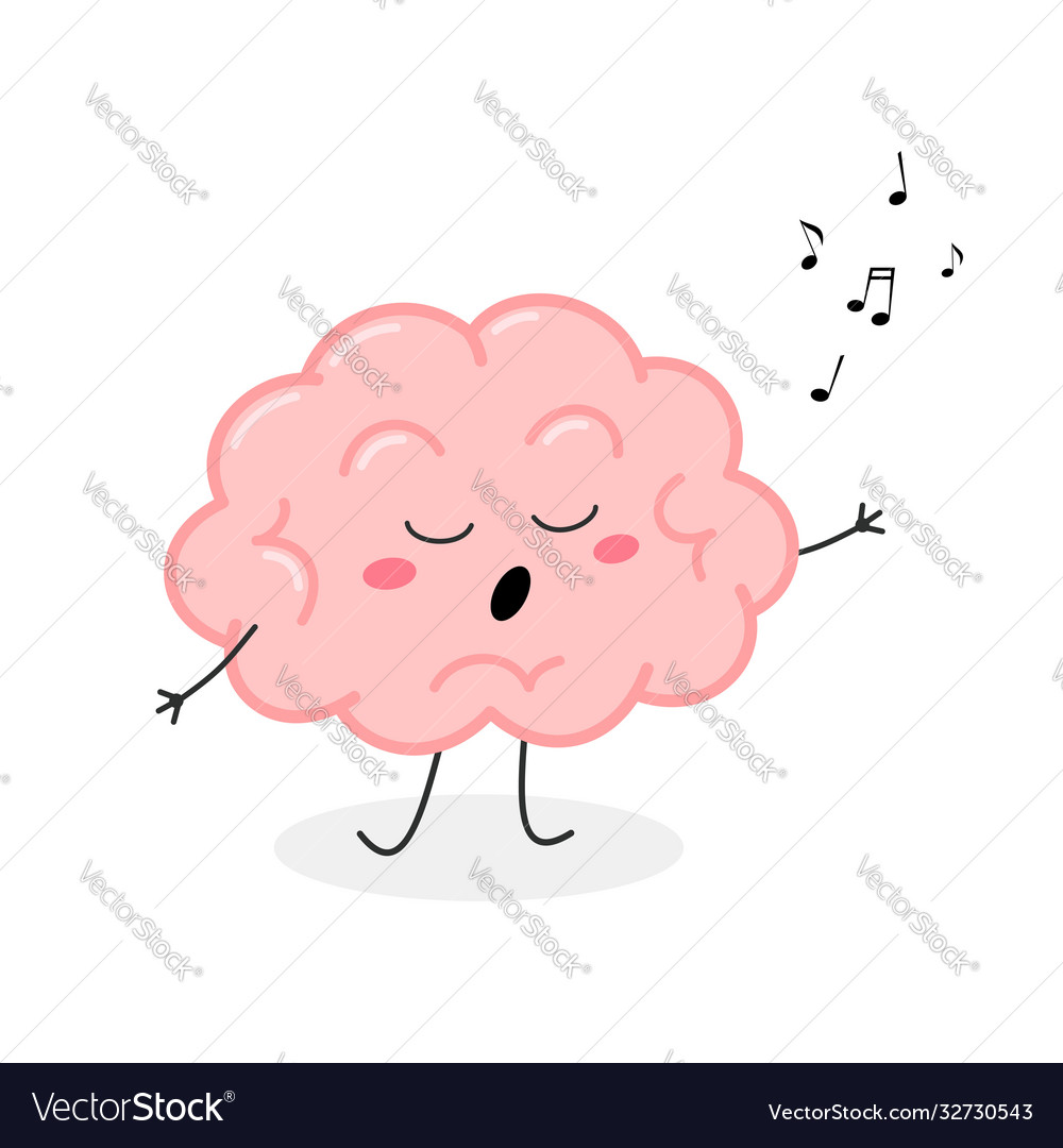 Cute cartoon singing brain character Royalty Free Vector