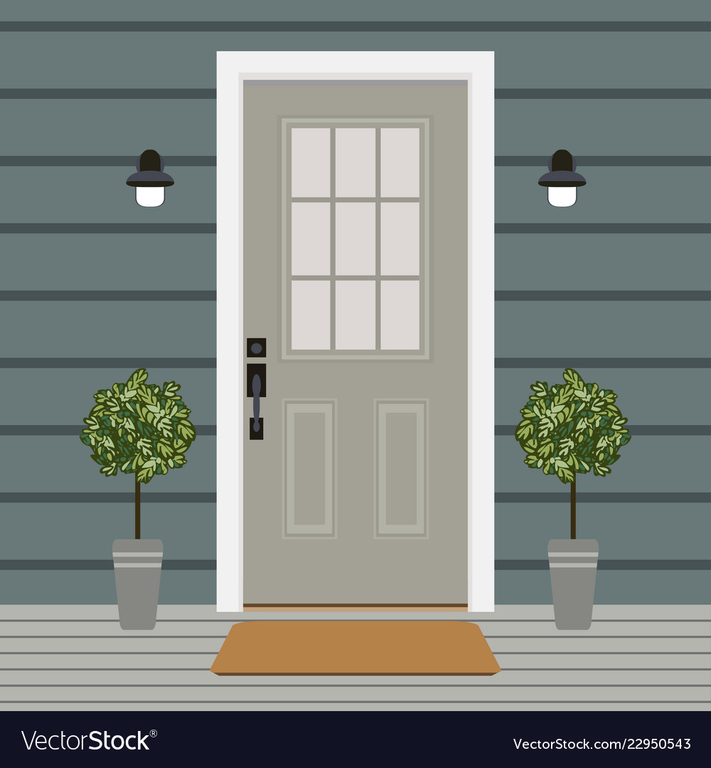 House door front with doorstep and mat steps Vector Image