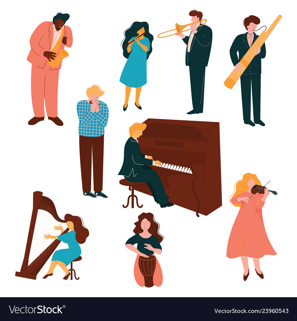 Musicians Characters Set People Playing Royalty Free Vector