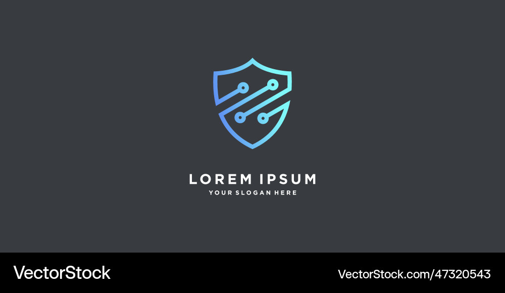 Shield logo design technology with linear style Vector Image