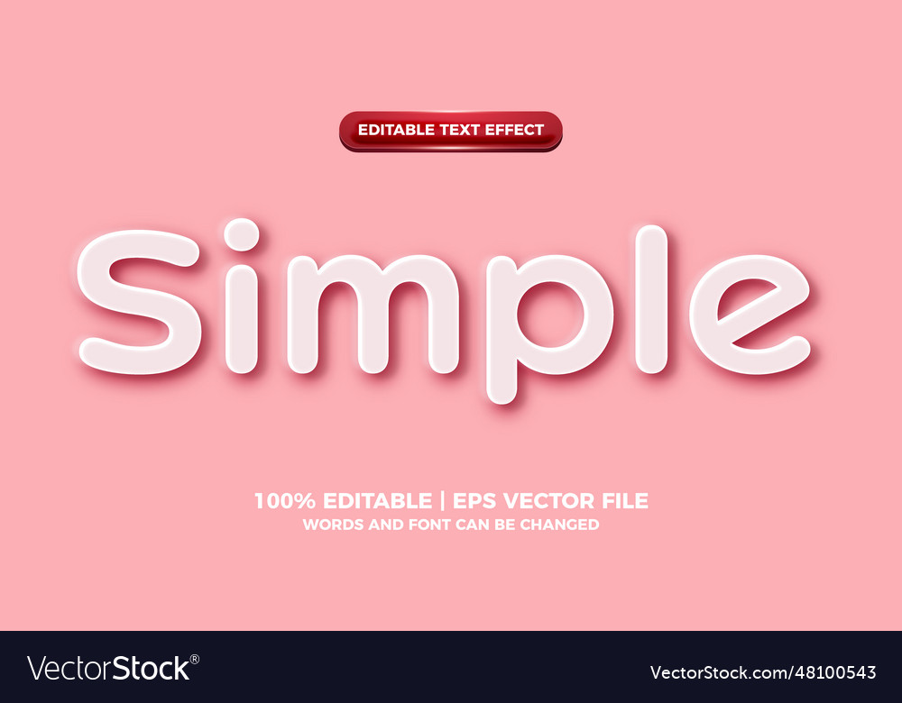 Simple white pink embossed 3d editable text Vector Image