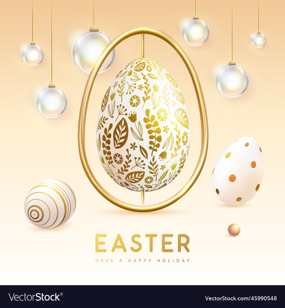 Easter typography background with golden egg vector image Easter typography background with golden egg